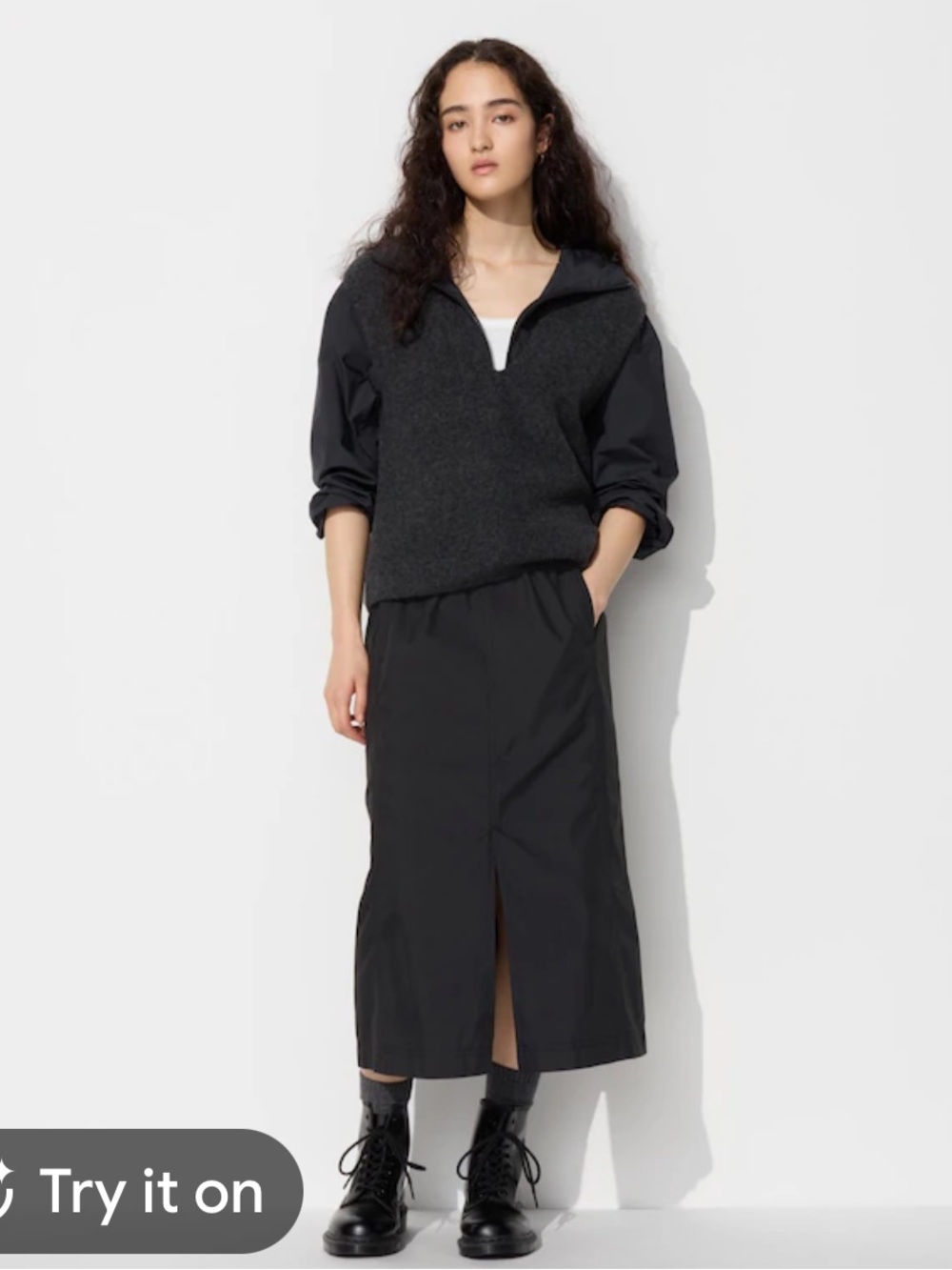 Uniqlo Black Midi Skirt with Front Slit